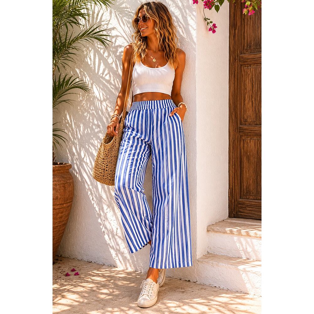 Boden blue white striped linen-blend shorts size 14